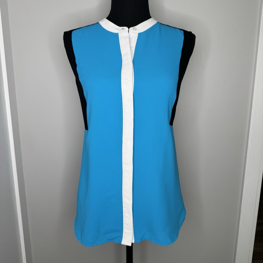 Nine West Sleeveless‎ Colorblock Blouse Blue White Black Size 8